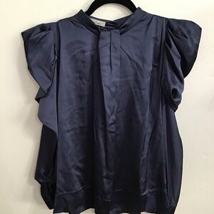 Marlene Burger’s darling Navy blue 92% silk long sleeve crop top size S